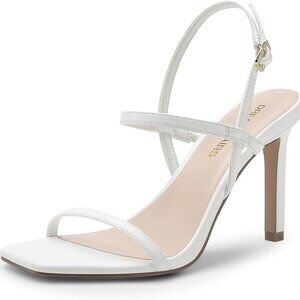 Slingback Heels 3.5 Inch Stilettos with Open Square Toe and Ankle Straps White